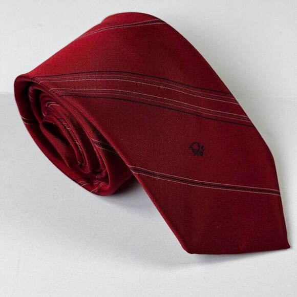 Vintage Christian Dior Mens Red Geometric Striped Tie Made in USA Designer 90s - Picture 1 of 7